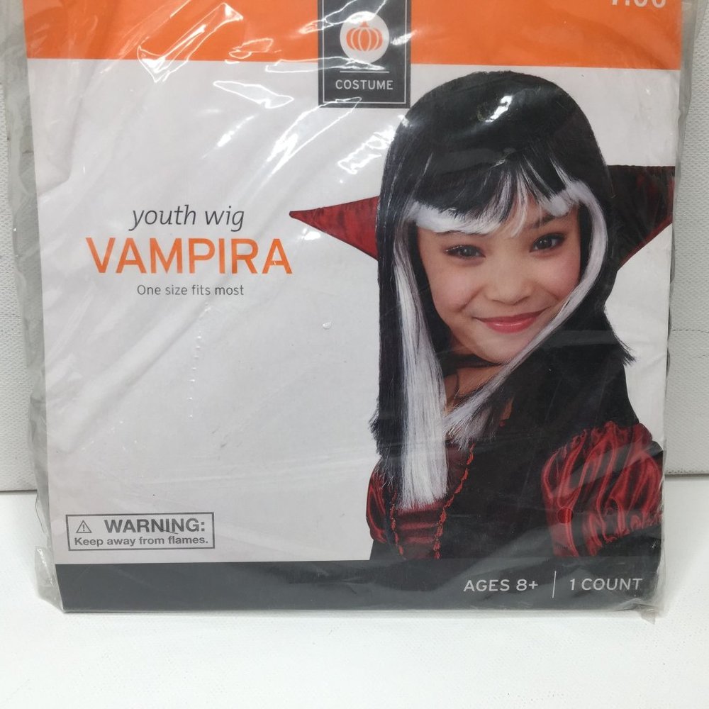 Halloween Costume Girls Vampira Black White Youth Wig Theater Vampire Bangs